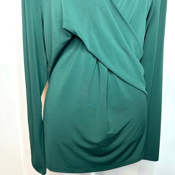 Jason Wu Dark Green Wrap Style V-Neck Stretchy Women's Blouse Medium - Picture 3 of 7